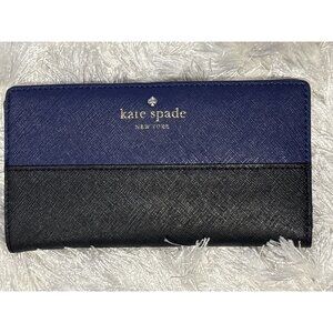Kate‎ Spade Leather Blue Color Block Bifold Wallet Minimalist